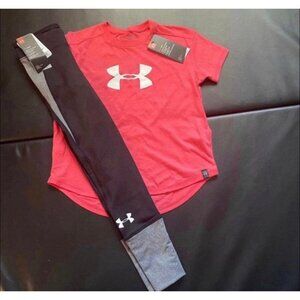 NWT Under Armour Leggings & Tee Set Girls Youth Size Small